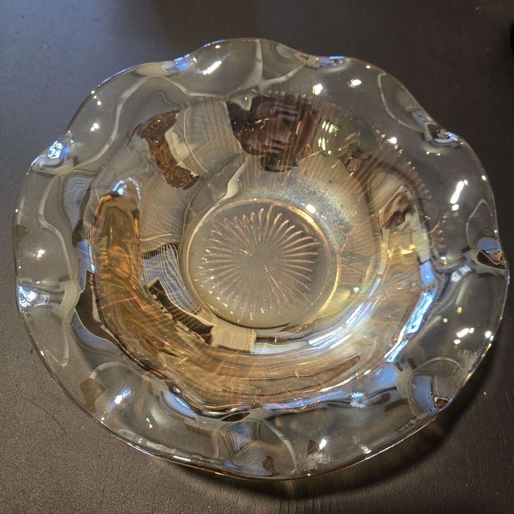 Vintage Depression Glass Jeannette Iris Herringbone Iridescent 12 Serving Bowl - Picture 6 of 9